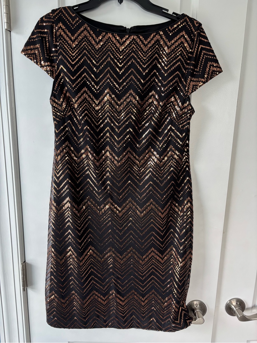 Jessica Howard Black Dress with Rose Gold Sequin Chevron